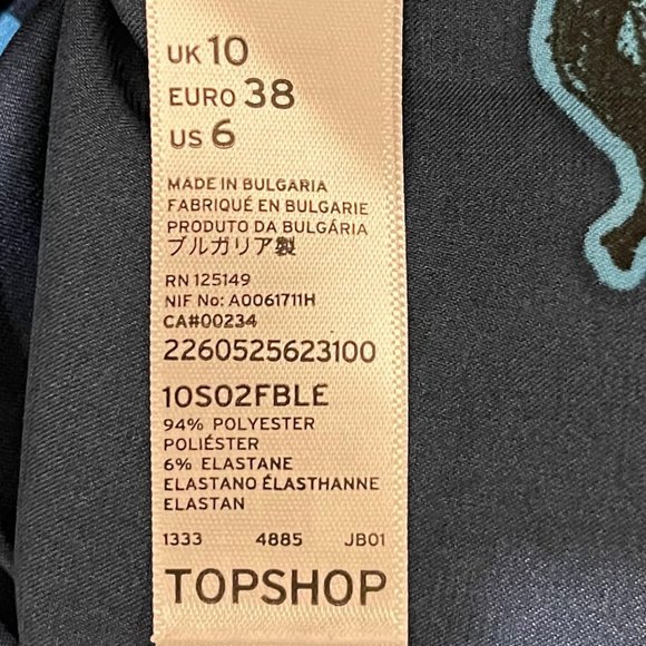 Topshop Size 6 Blue Satin Floral Crew Neck Short Sleeve Mini Dress - Picture 5 of 6